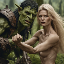 Elf huntress fights Orc