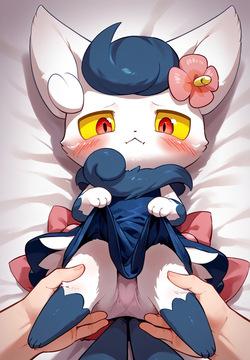 Meowstic with her owner
